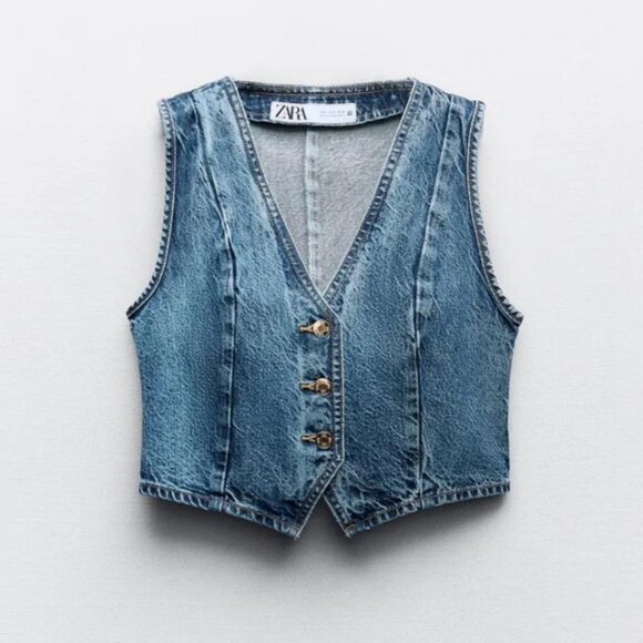 ZARA Z1975 CROPPED DENIM VEST - Picture 1 of 8